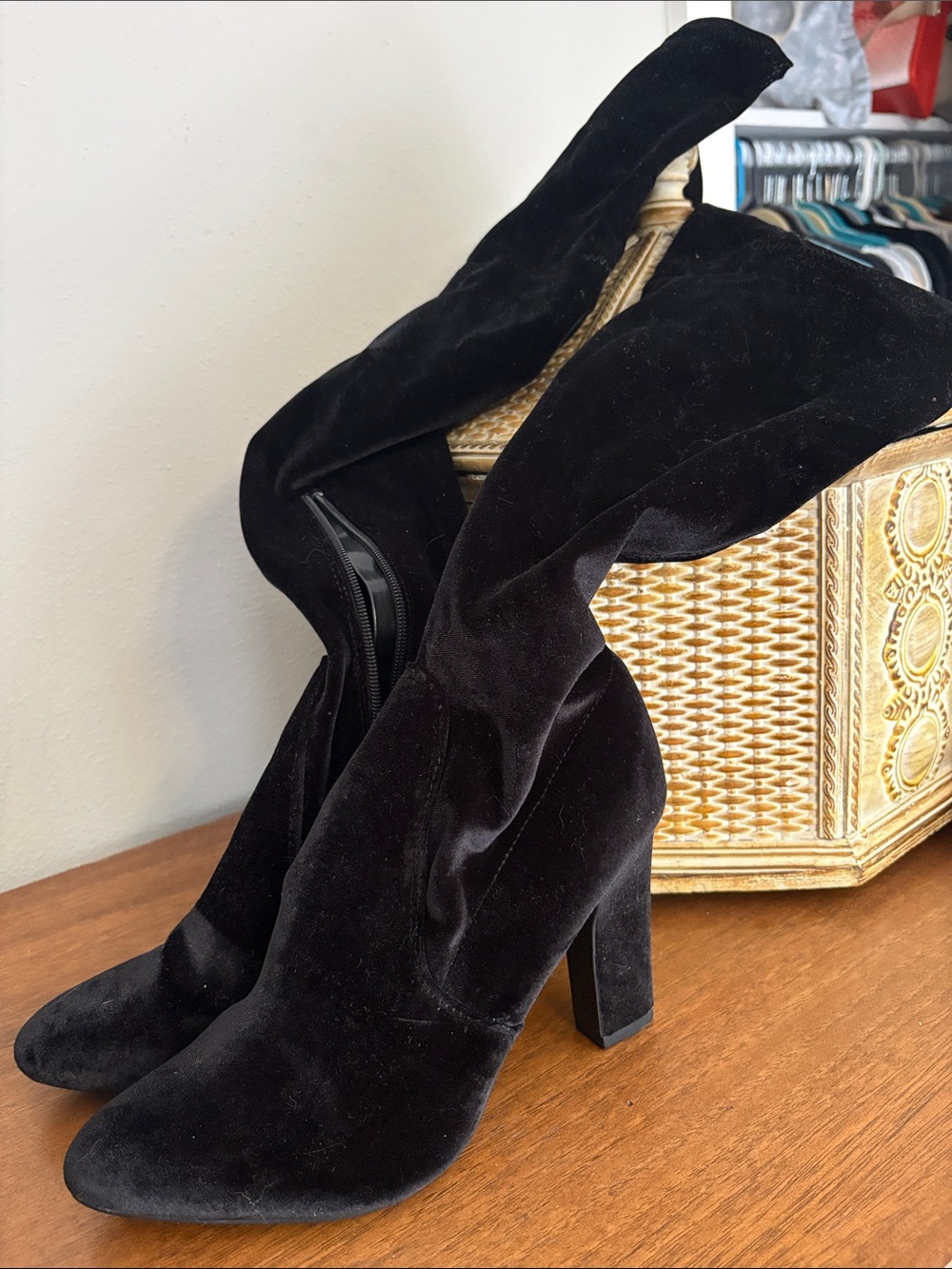 Unisa Black Suede Over-the-Knee Block Heel Boots